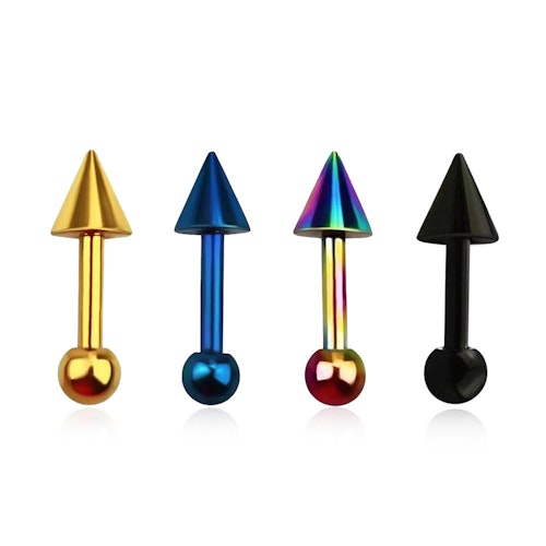 Eloxerad Tragus Barbell 1.2mm med 3mm kula och 4mm kon