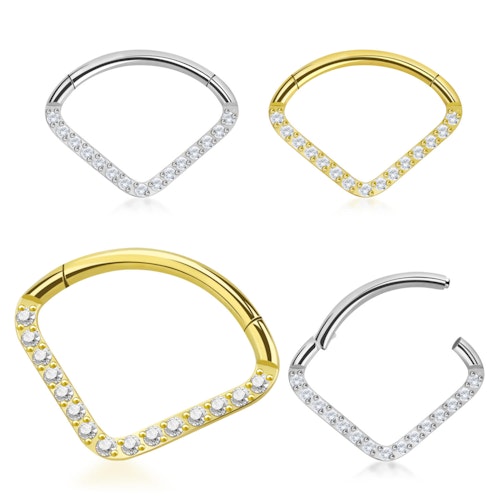 Chevron clicker i kirurgiskt stål med 15st klar cubic zirconia
