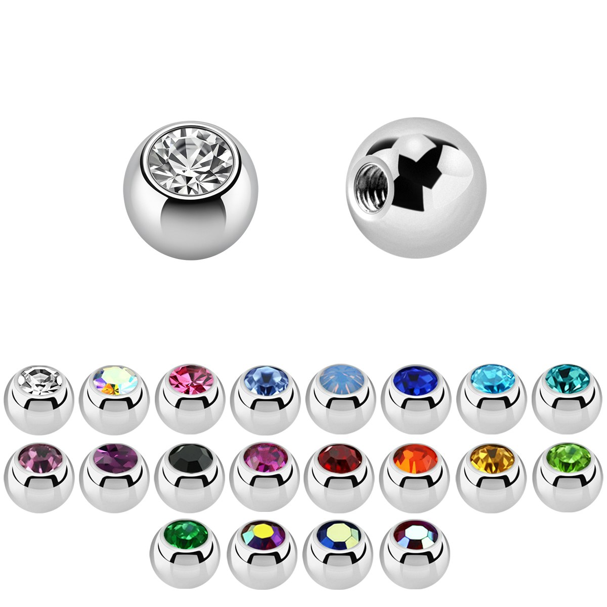 Lös kula med crystal 1.6mm / 3mm