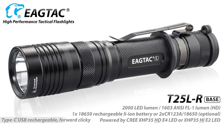 EAGTAC T25LR XHP-35, USB Rechargeable, HD 2000 Lumen Flashlight KIT