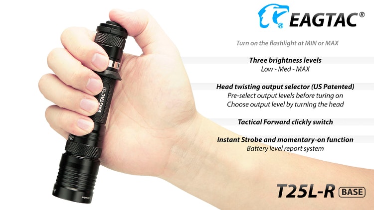 EAGTAC T25LR XHP-35, USB Rechargeable, HD 2000 Lumen Flashlight KIT
