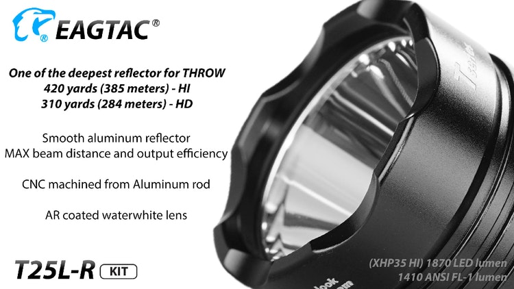 EAGTAC T25LR XHP-35, USB Rechargeable, HD 2000 Lumen Flashlight KIT