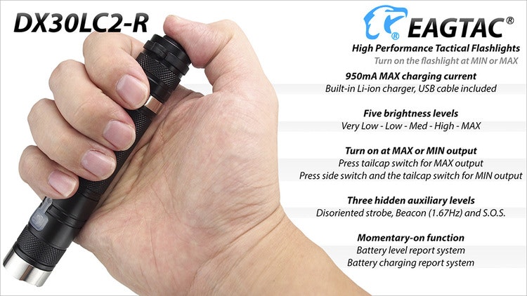 EAGTAC DX30LC2-R 1160 LM USB Polisficklampa