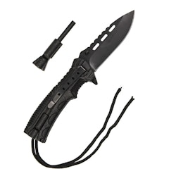 MIL-TEC by STURM BLACK ONE-HAND KNIFE PARACORD W. FIRE STARTER