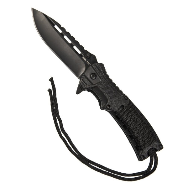 MIL-TEC by STURM BLACK ONE-HAND KNIFE PARACORD W. FIRE STARTER