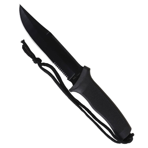MIL-TEC by STURM BLACK COMBAT KNIFE WITH RUBBER HANDLE