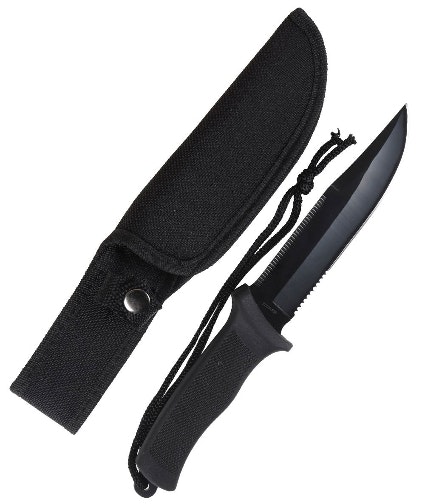 MIL-TEC by STURM BLACK COMBAT KNIFE WITH RUBBER HANDLE