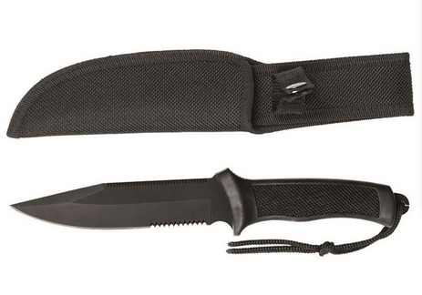 MIL-TEC by STURM BLACK COMBAT KNIFE WITH RUBBER HANDLE