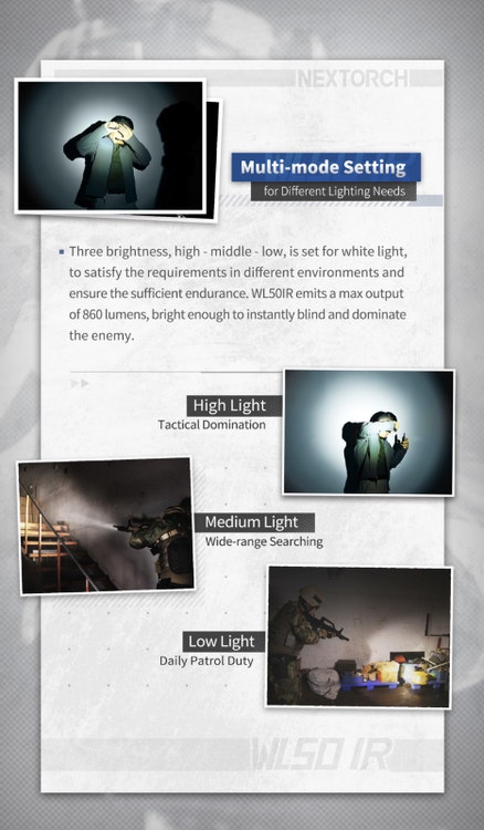 NEXTORCH WL50 IR Weapon Flashlight - Vapenlampa 860LM