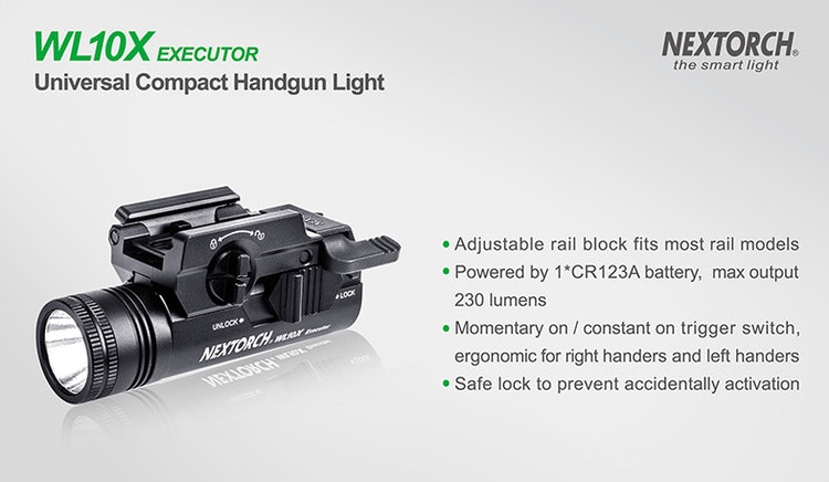 NEXTORCH WL10X Universal Handgun Light - Vapenlampa 230LM
