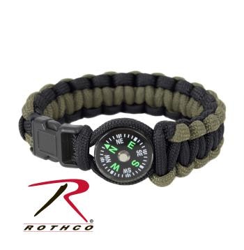 ROTHCO Paracord armband med kompass - Svart / Olivgrön