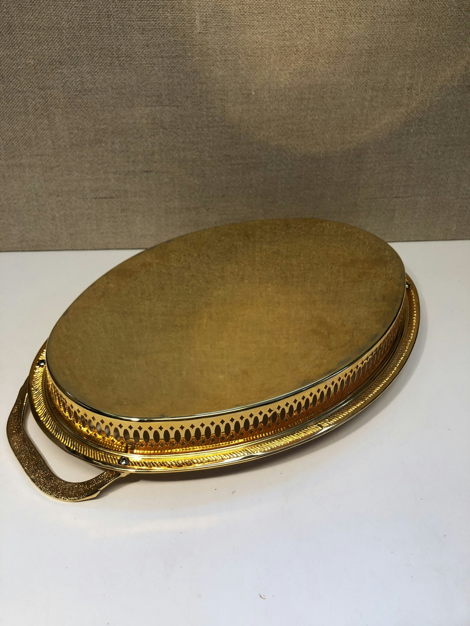 TRAY, metal, gold-colored, second half of the 20th century.