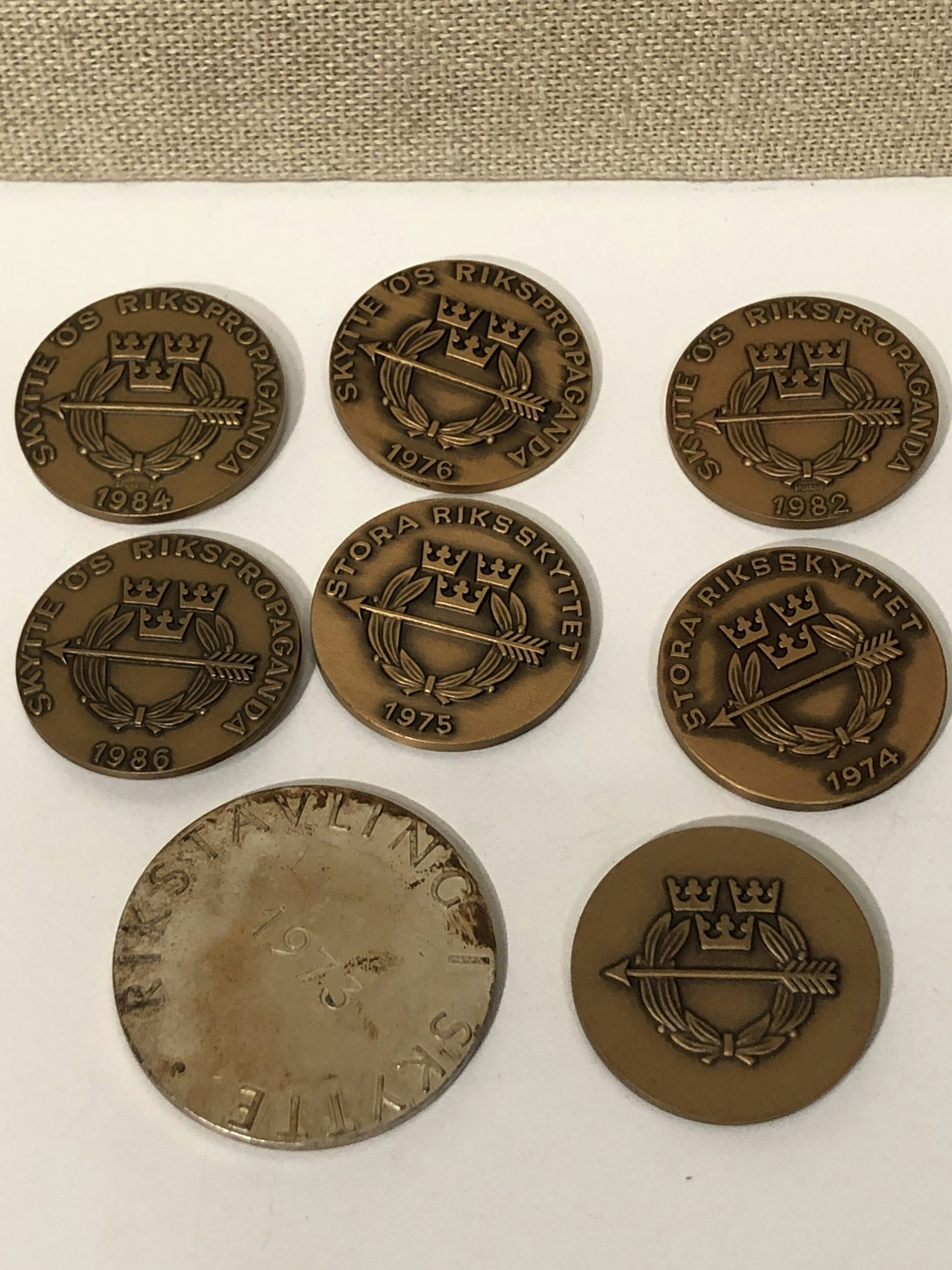 MEDALS, 8 pcs, metal, Skytte ÖS National Propaganda