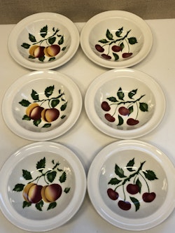 DESSERT PLATES, 6 pcs. Burgundy Cherry & Devon Peach England.