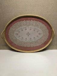 TRAY, rattan/glass, 1900s.