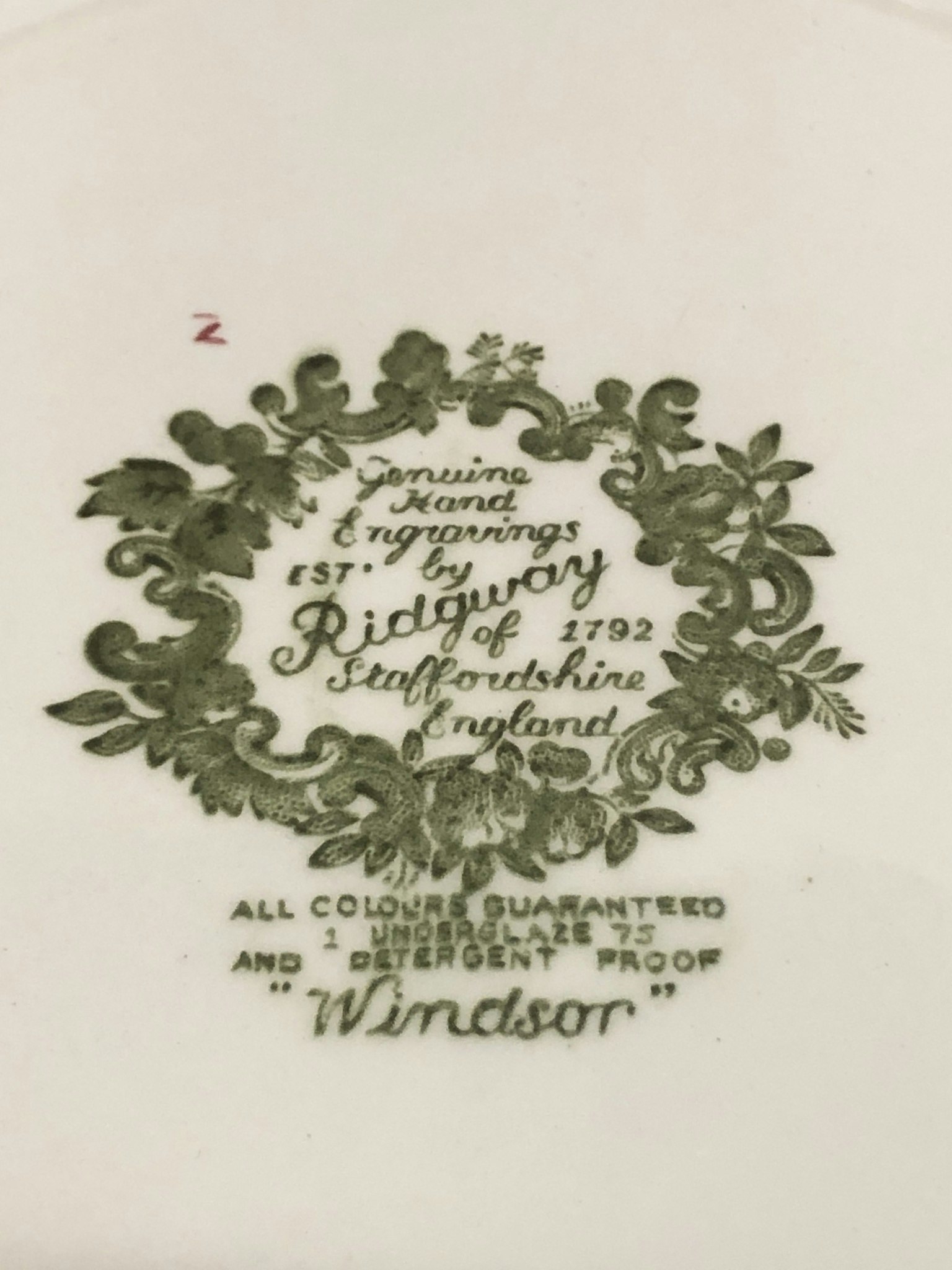 MATTALLRIKAR 7 st. porslin, "Windsor", Ridgway of Staffordshire, England.