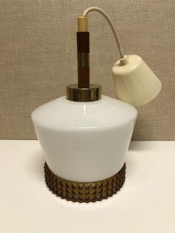 TAKLAMPA, glas/teak/mässing, 1960-tal.