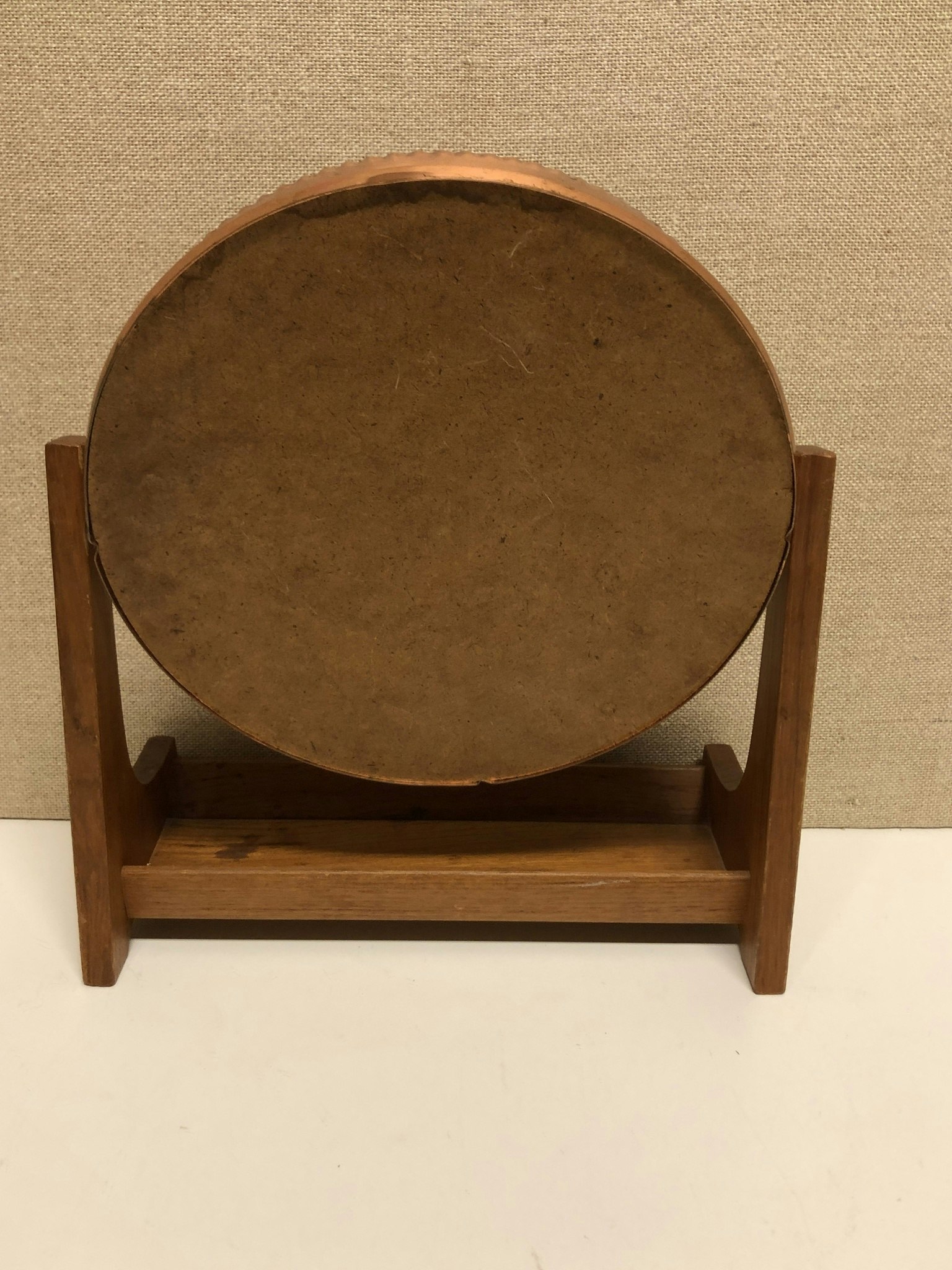 TABLE MIRROR, teak, copper, 1960s.
