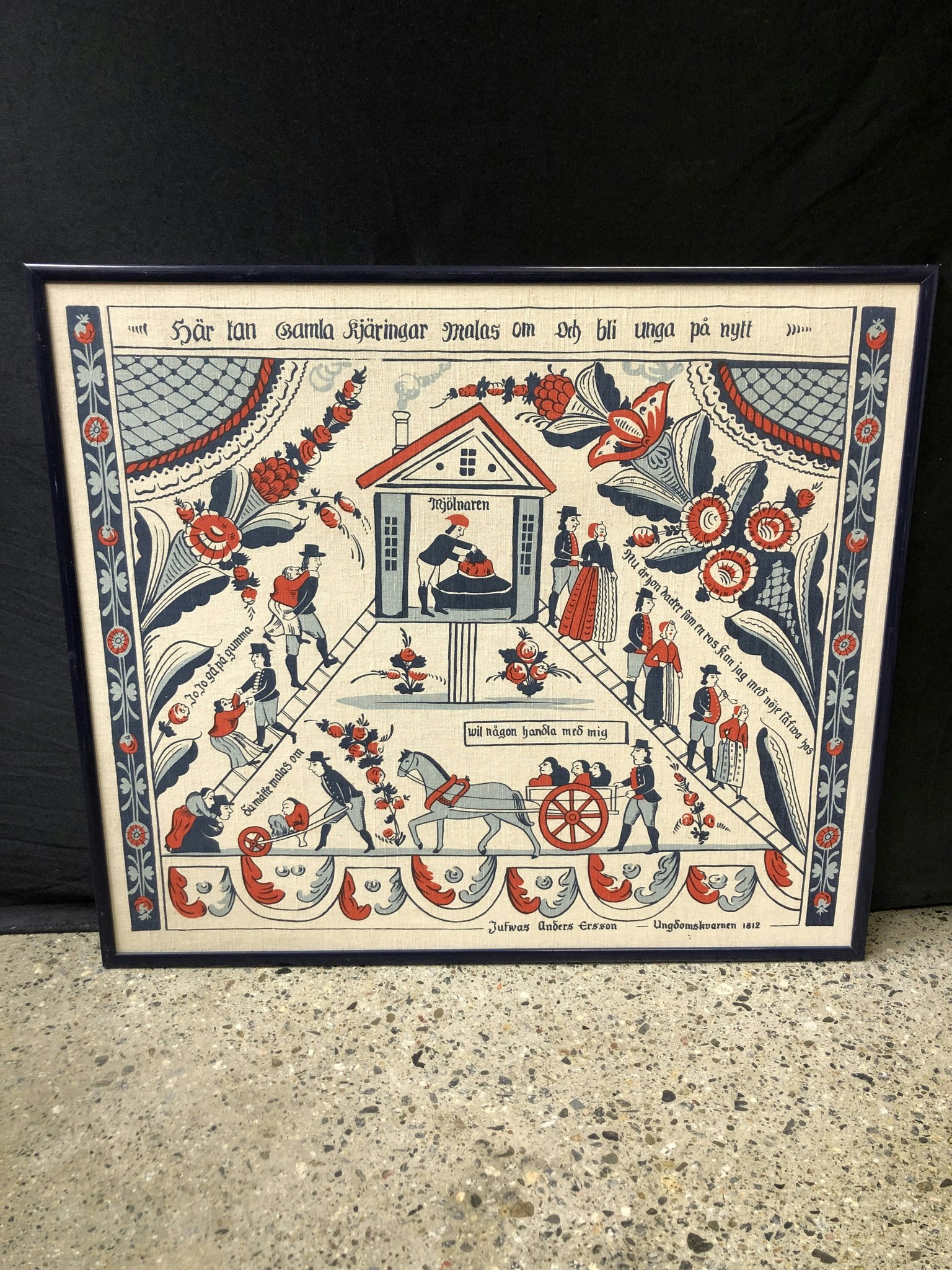 VÄGGBONAD, textil handtryck, ungdomskvaren 1812, efter Juwas Anders Ersson