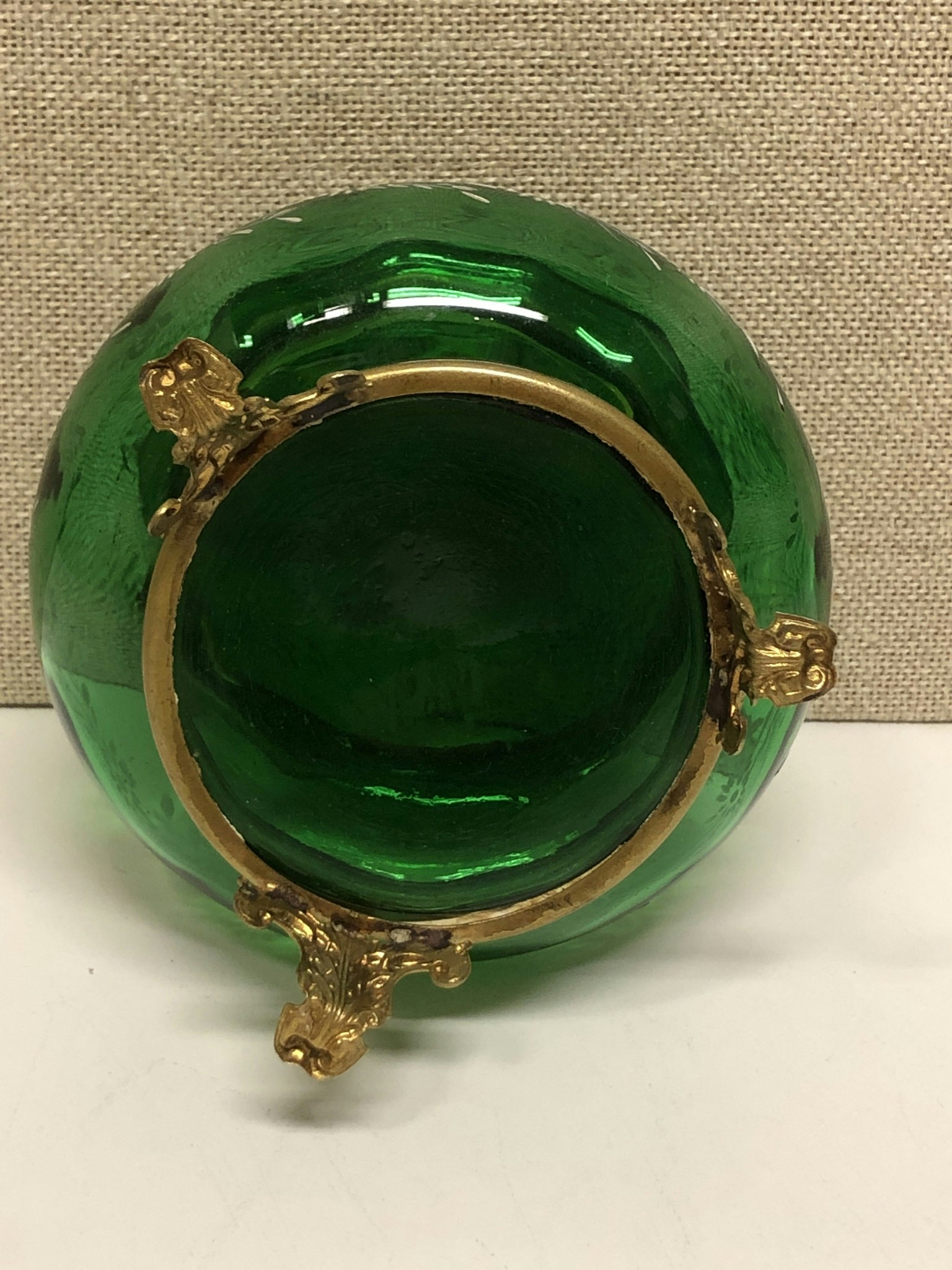 ASK, glass/brass, Mary Gregory style, early 20th century.