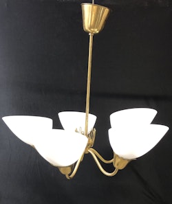 TAKLAMPA, mässing/glas, 1950/60-tal.