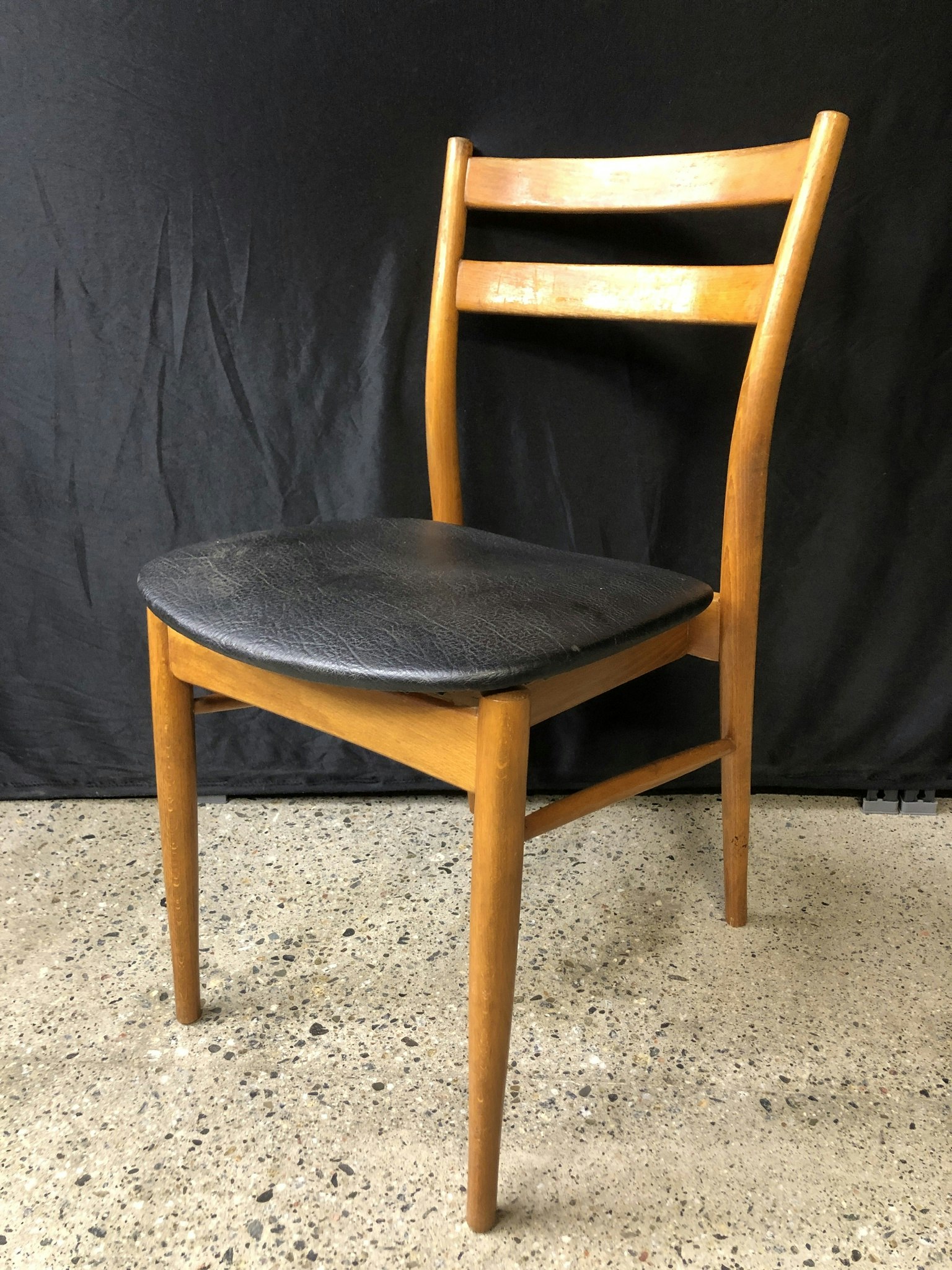 CHAIR, beech, black imitation leather, "Terje" Ikea, 1960s/70s.