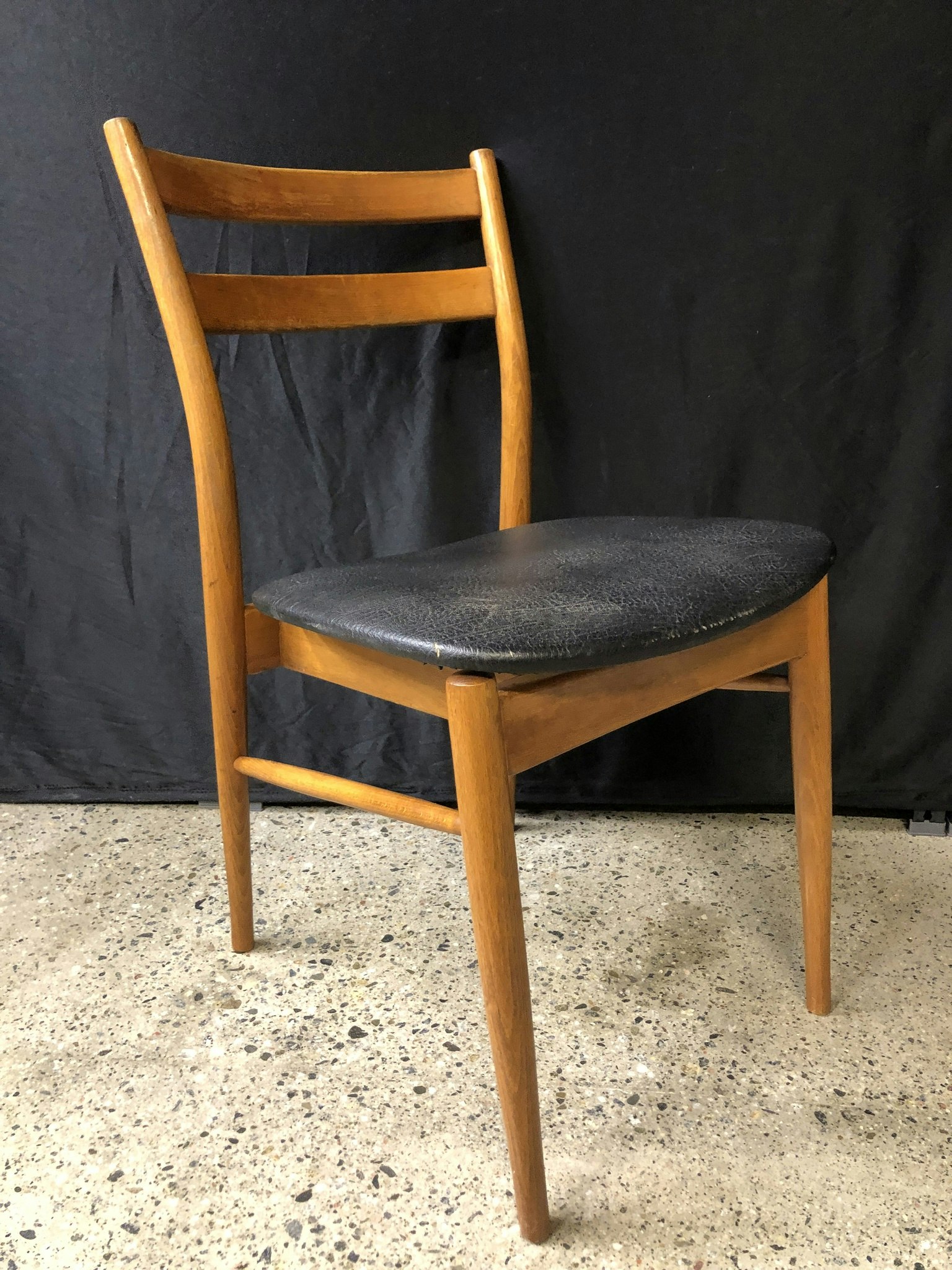 CHAIR, beech, black imitation leather, "Terje" Ikea, 1960s/70s.