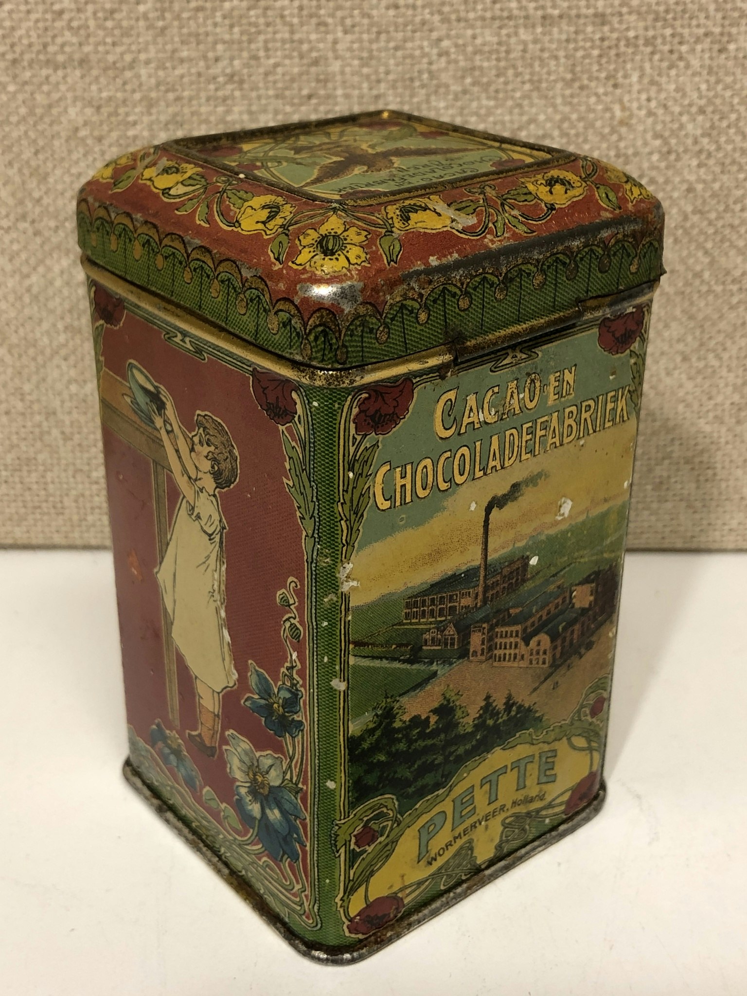 BURK, plåt, Zuivere Cacao, Pette Holland, Hofleverancier, 1900-talets början.