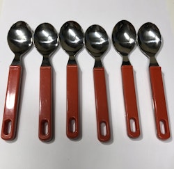TEASPOONS 6 pcs. stainless steel, plastic, second half of the 20th century.