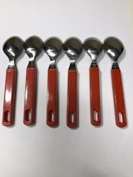 TEASPOONS 6 pcs. stainless steel, plastic, second half of the 20th century.