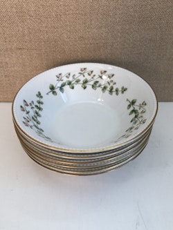 DESSERT PLATES 6 pcs. porcelain, "Linnaea Borealis", Hackefors, Sweden.