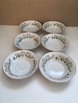 DESSERT PLATES 6 pcs. porcelain, "Linnaea Borealis", Hackefors, Sweden.