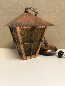 TAKLAMPA, koppar/glas, 1900-talets andra hälft.