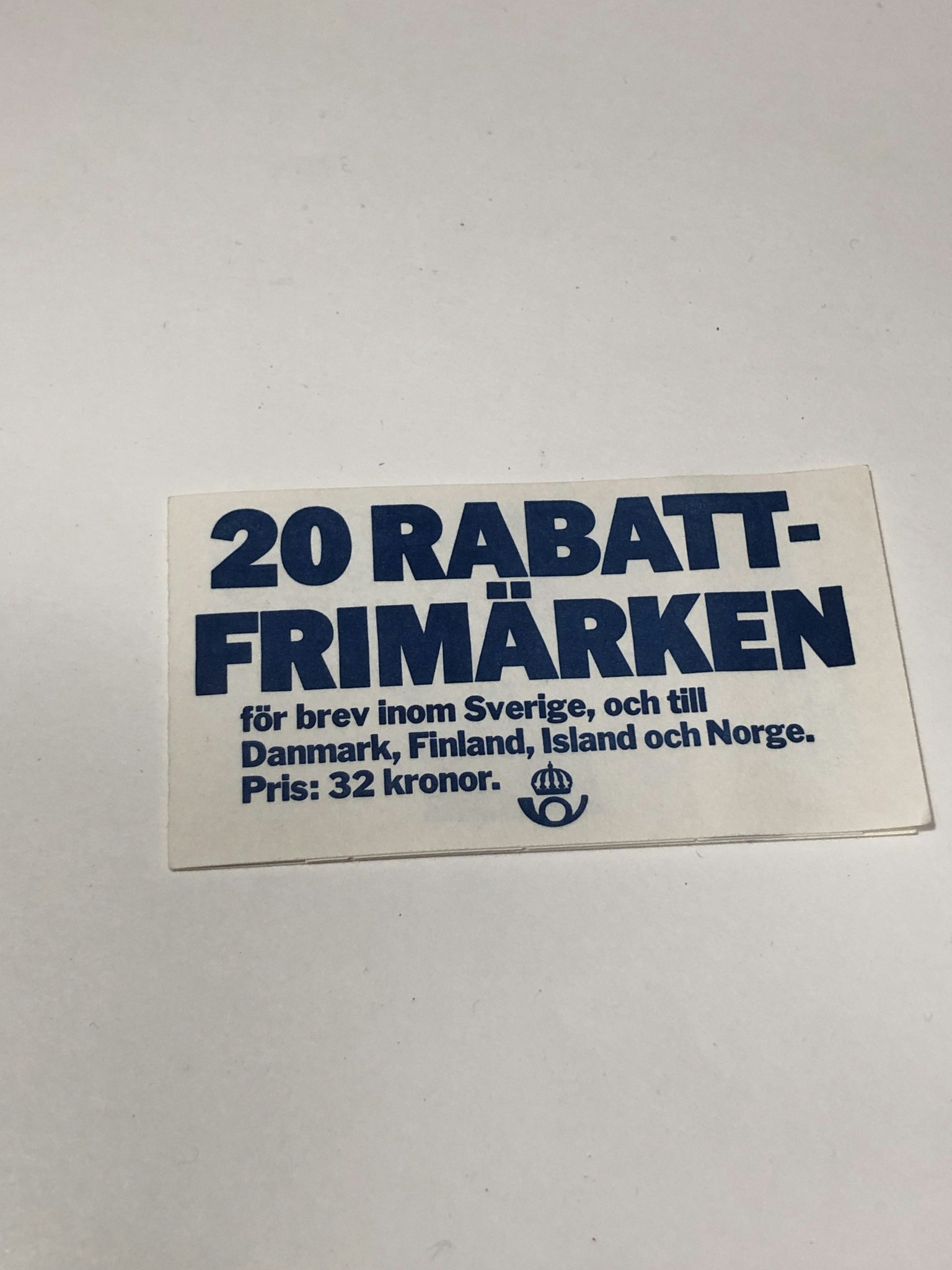 20 DISCOUNT STAMPS, mint, for letters, within Sweden, Denmark, Finland, Iceland, and Norway.