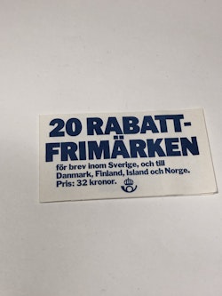 20 RABATT-FRIMÄRKEN, postfriska, för brev, inom Sverige, Danmark,Finland, Island, och Norge.