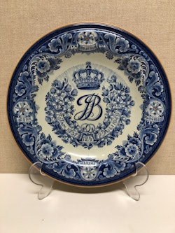 PLATES, blue/white, porcelain, Royal Delf, 12.5 years of marriage Queen Juliana & Prince Bernard 1949