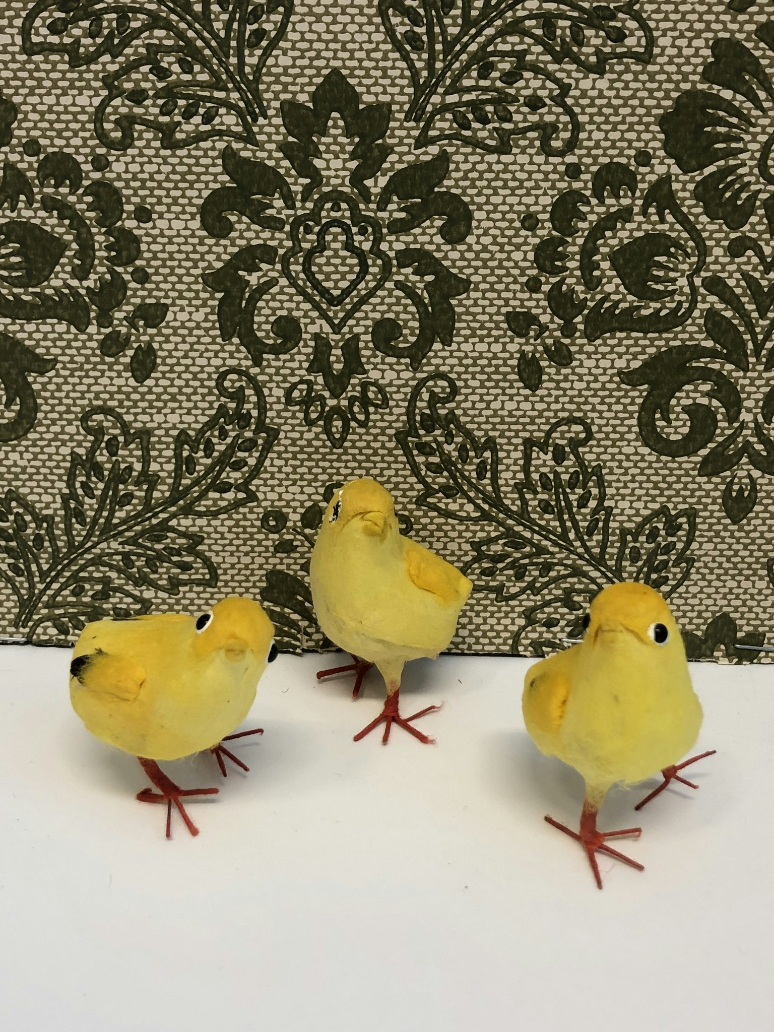 EASTER CHICKENS 3 pcs, metal/paper pulp, 1900s.