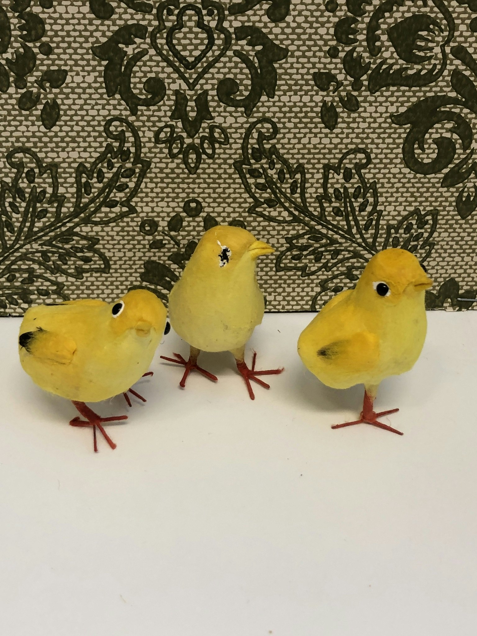 EASTER CHICKENS 3 pcs, metal/paper pulp, 1900s.