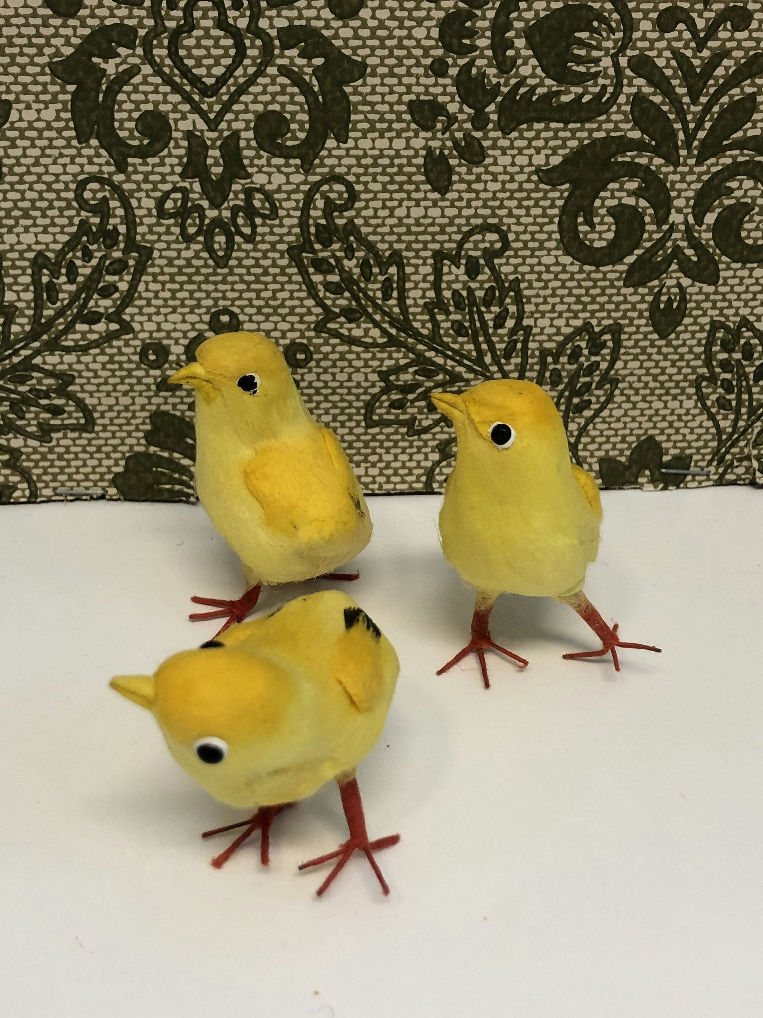 EASTER CHICKENS 3 pcs, metal/paper pulp, 1900s.