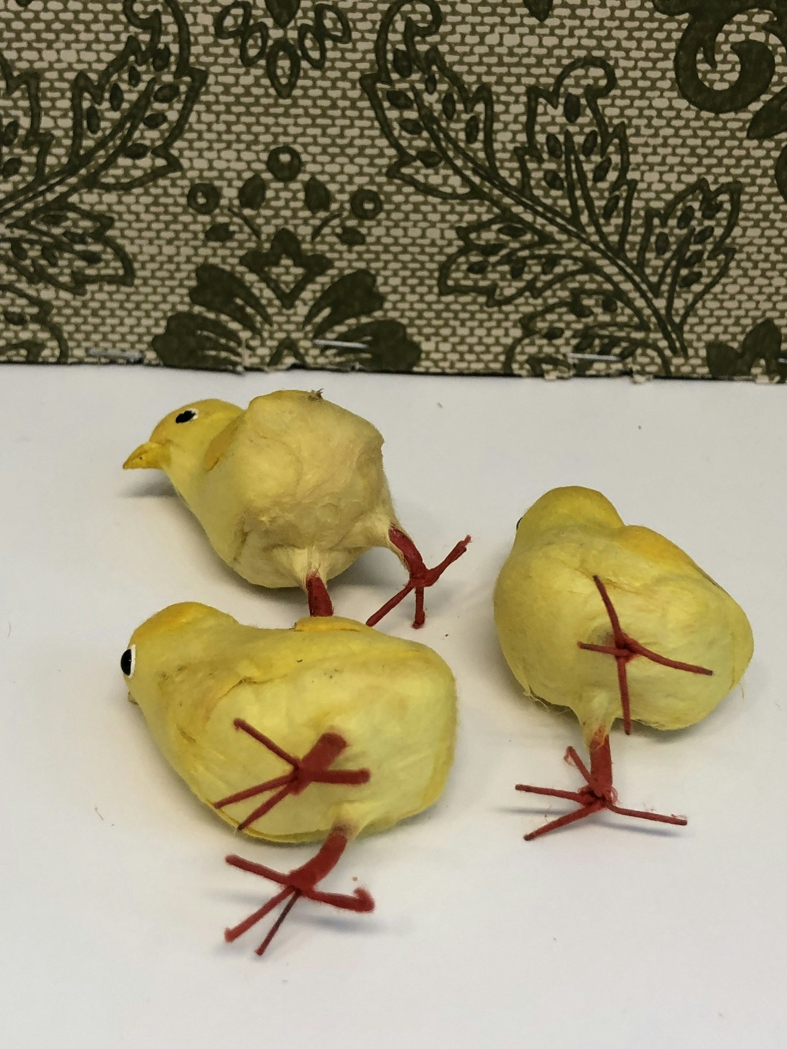 EASTER CHICKENS 3 pcs, metal/paper pulp, 1900s.