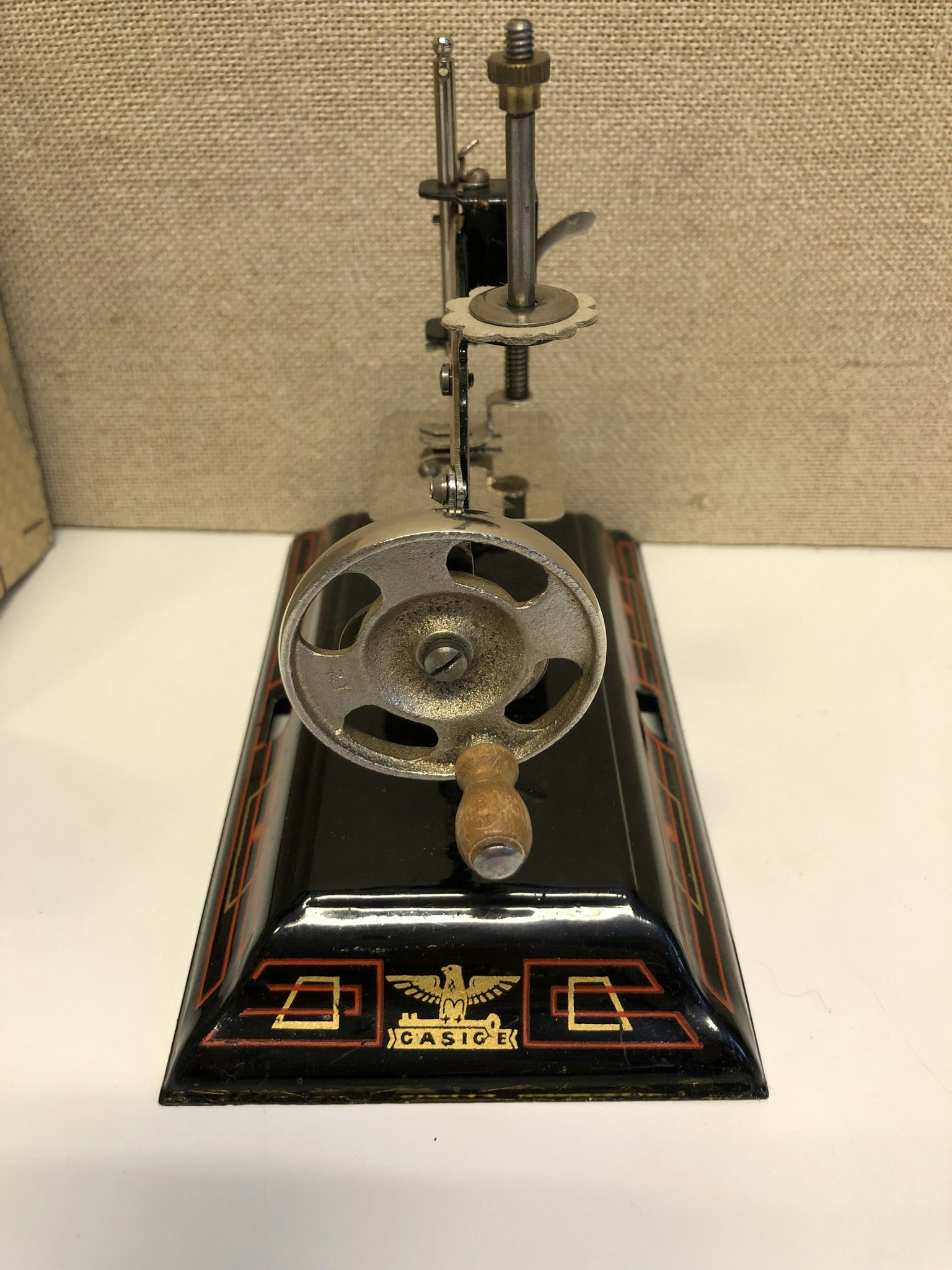 SEWING MACHINE, metal, children's model, original box, Casige, Germany, first half of the 20th century.