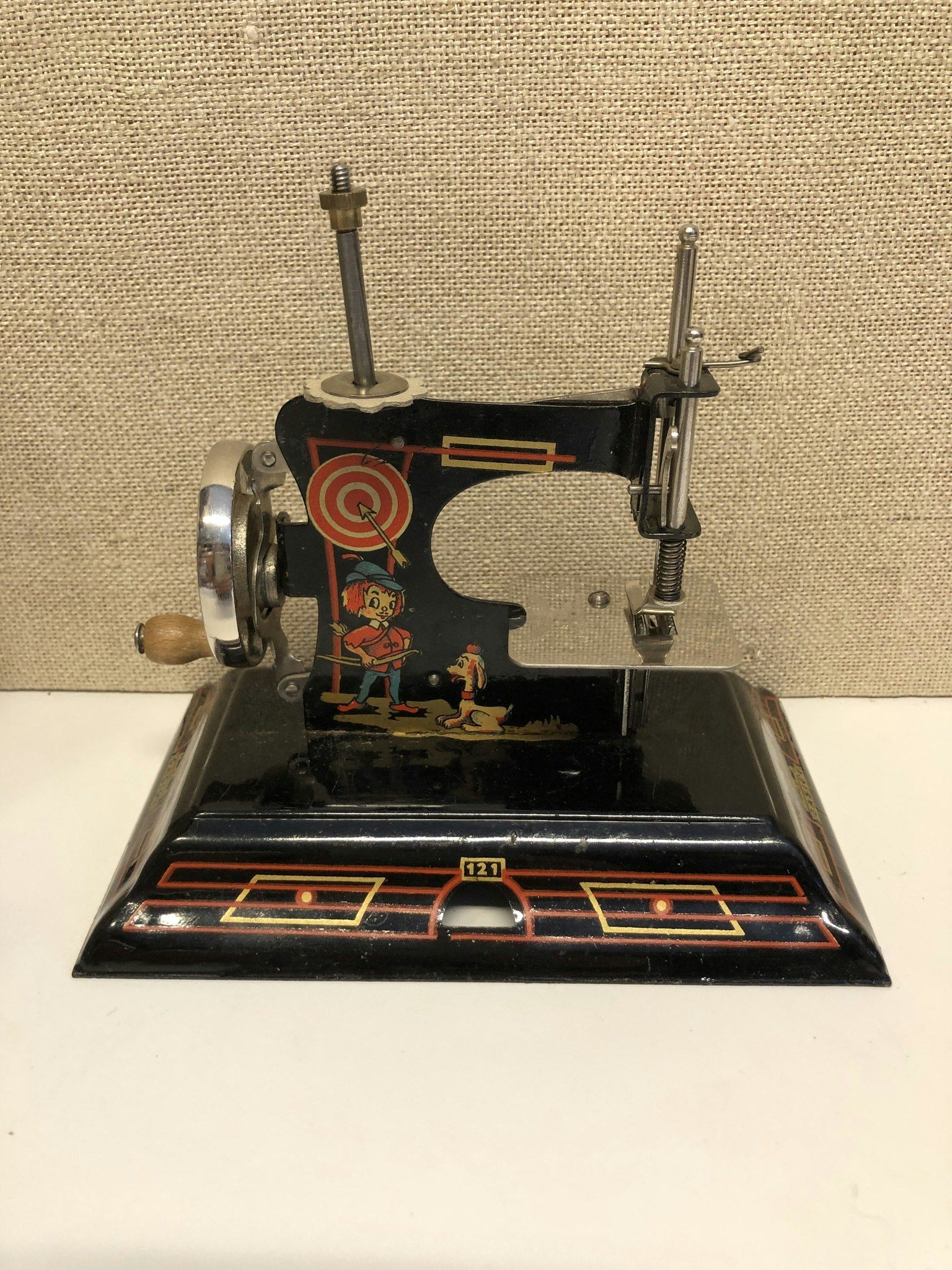 SEWING MACHINE, metal, children's model, original box, Casige, Germany, first half of the 20th century.