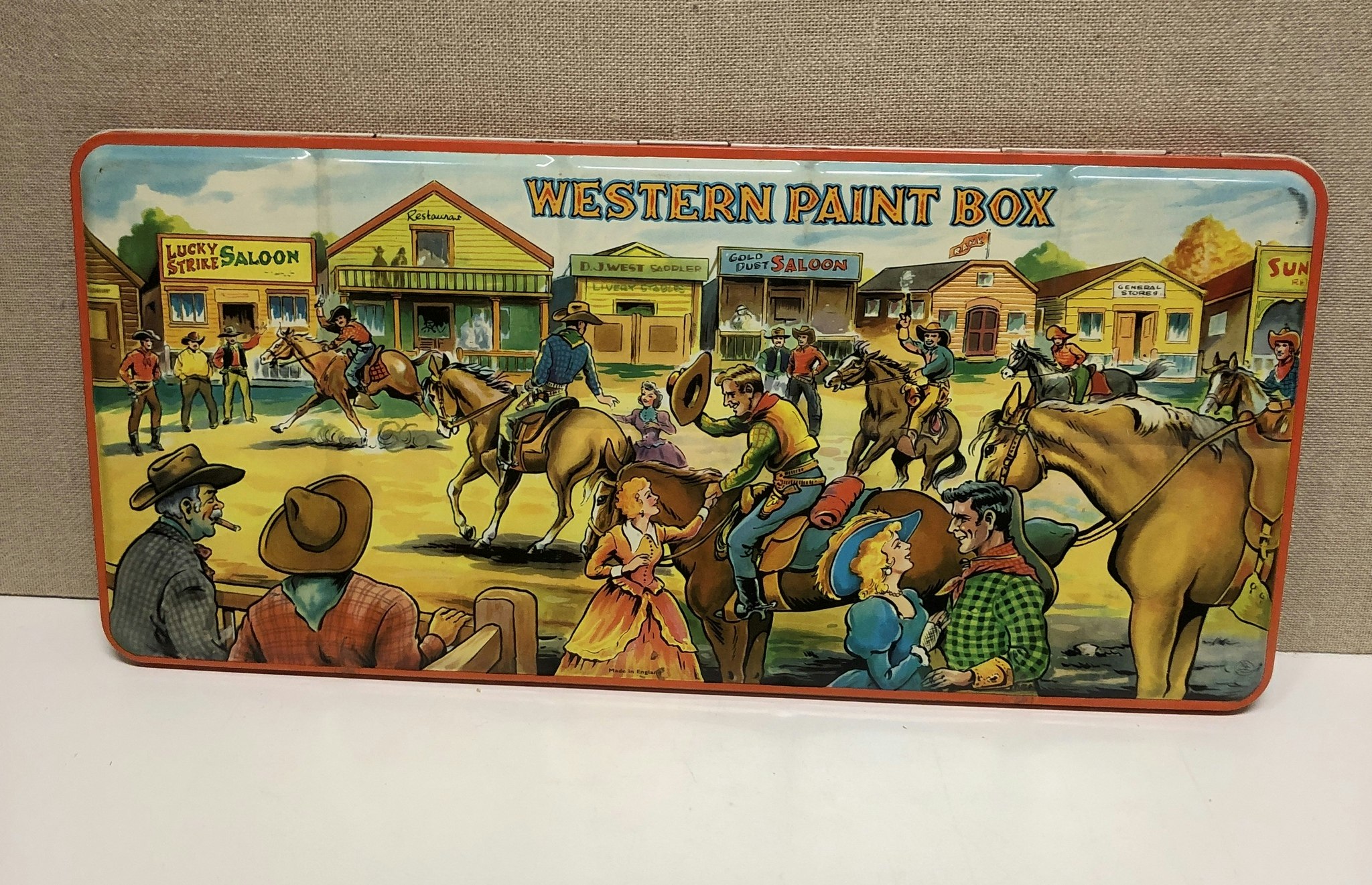 PAINT BOX, sheet metal, watercolor, Western Paint Box, England, mid-20th century.