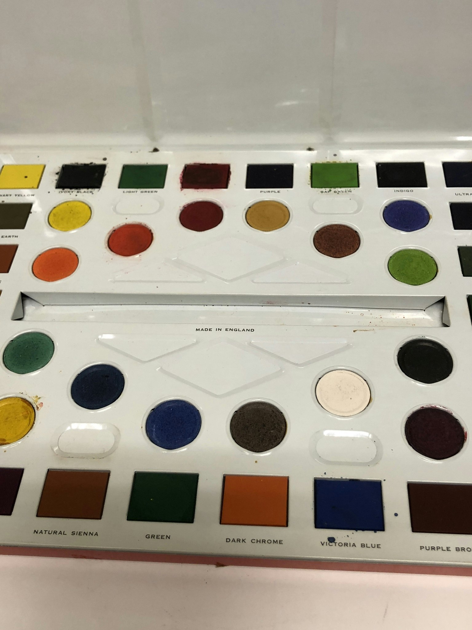PAINT BOX, sheet metal, watercolor, Western Paint Box, England, mid-20th century.