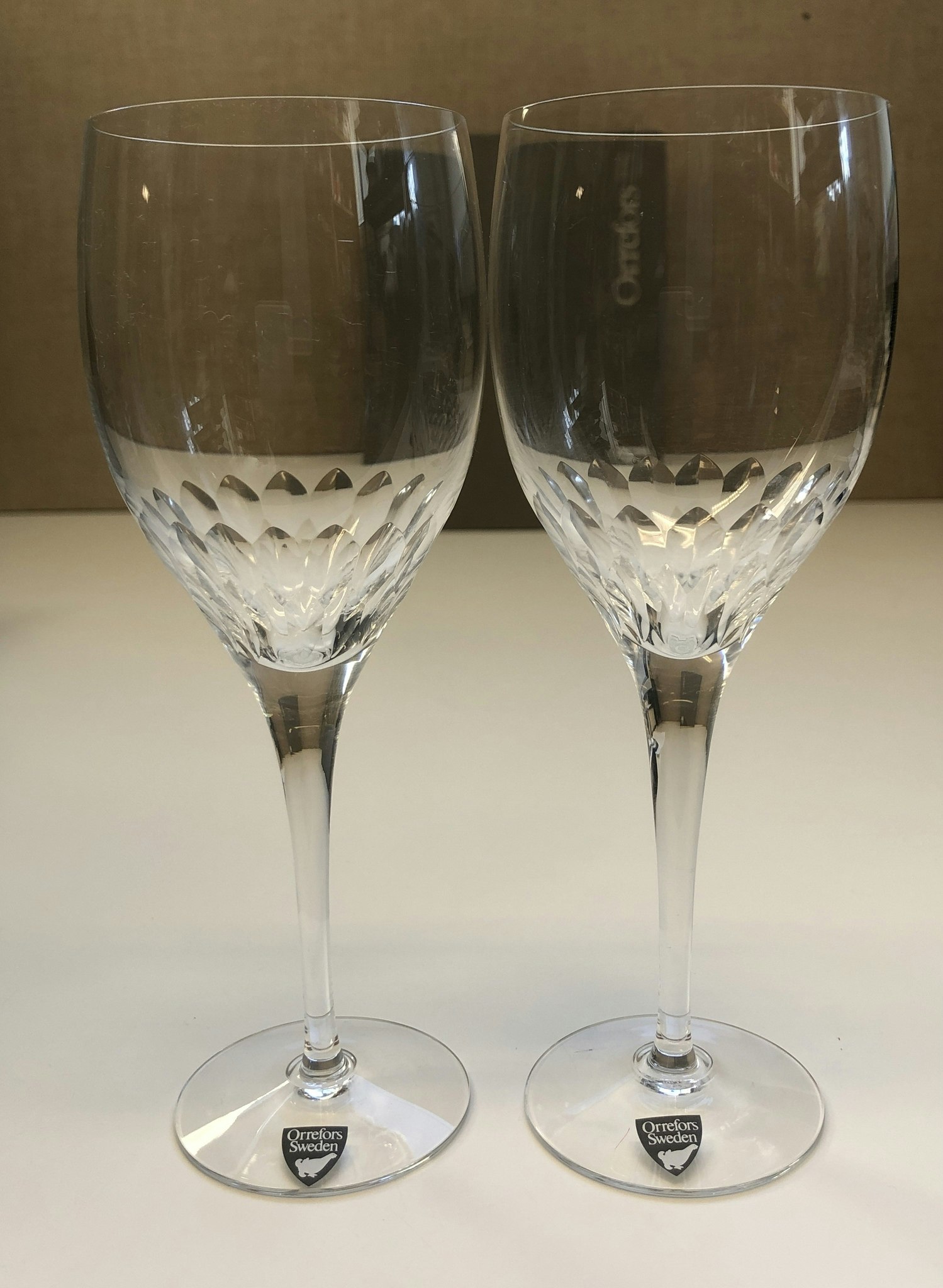 NILS LANDBERG. Vitvinsglas 2 st, " Prelude", Orrefors.