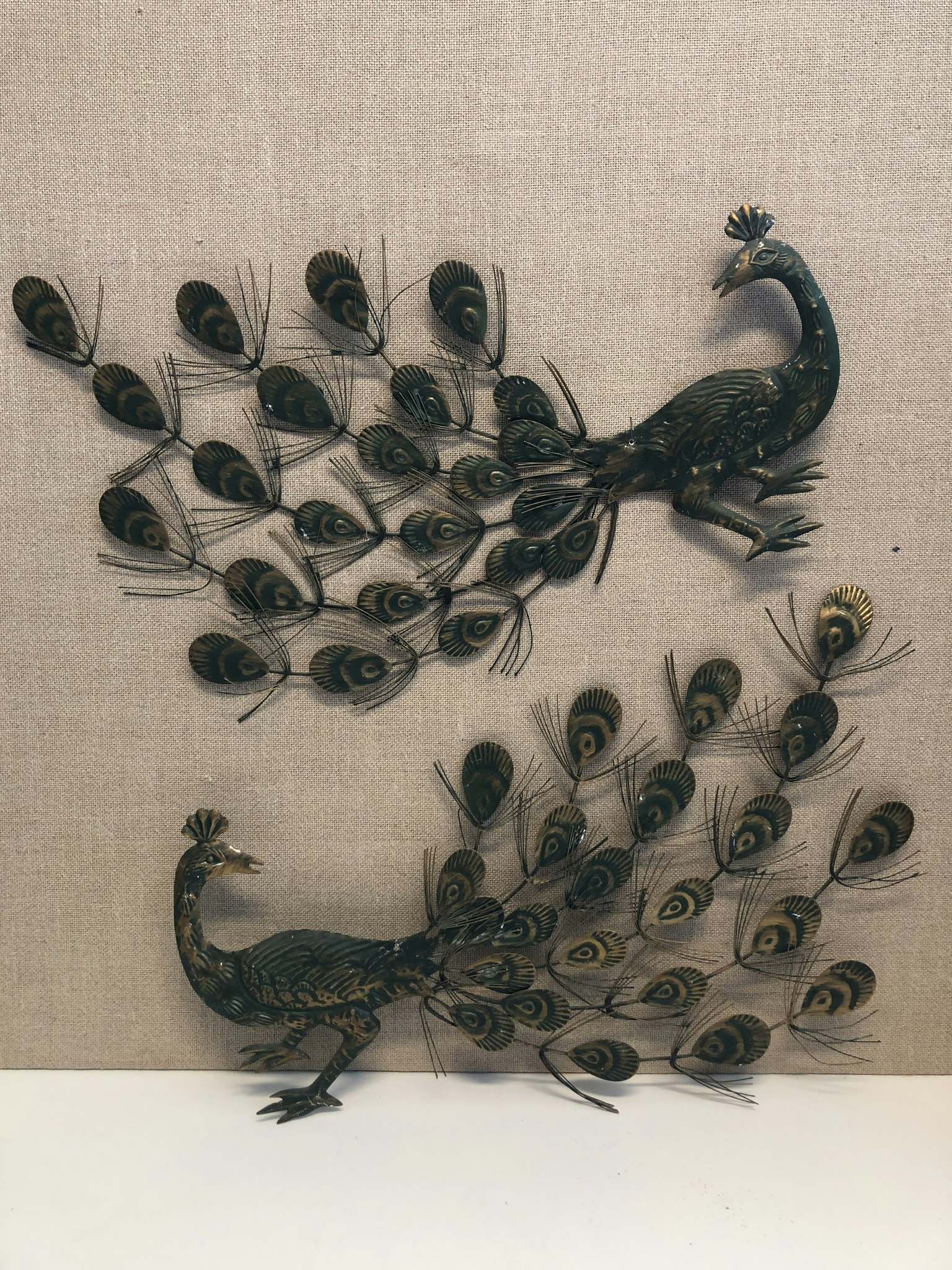 WALL DECORATIONS, a pair, metal, peacocks, second half of the 20th century