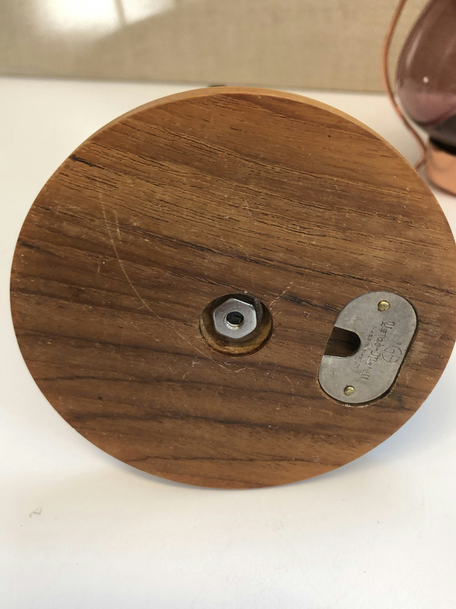 GUNNAR ANDER, ljuslykta, koppar/glas/teak, Ystad Metall, Sweden, 1960/70-tal