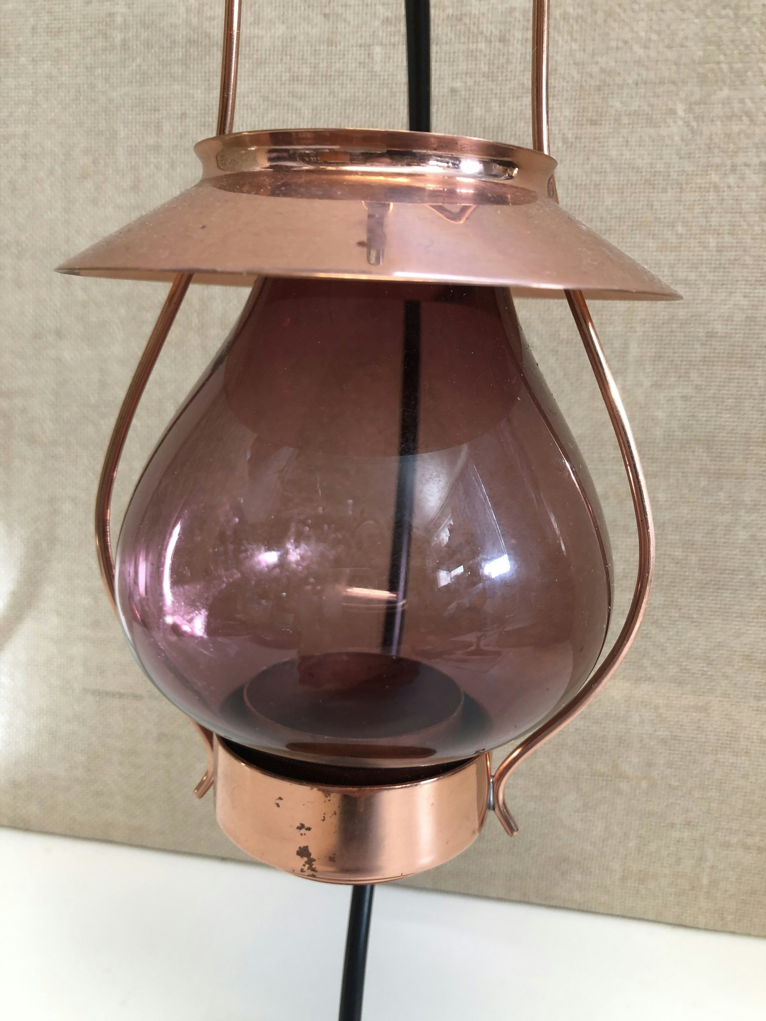 GUNNAR ANDER, ljuslykta, koppar/glas/teak, Ystad Metall, Sweden, 1960/70-tal