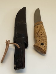 SÖREN NORBERG. Kniv, björk/läder, blad Frost Mora, signerad, 19/2000-tal.