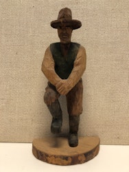 TRÄSKULPTUR, Cowboy, signerad E.D. 1940-tal